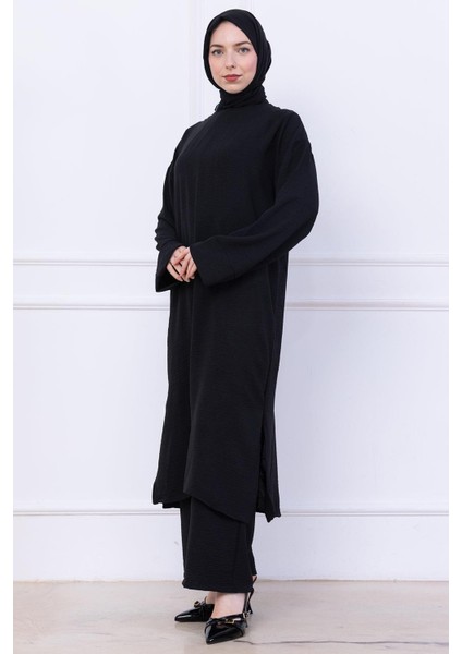 Uzun Tunikli Ayrobin Takım Siyah HM2770 modelleri