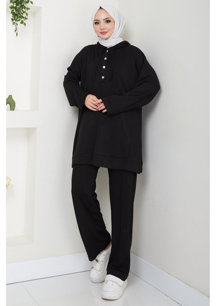 Çıtçıtlı Kapüşonlu Ikili Takım Siyah HM2646