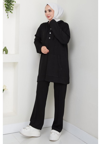 Çıtçıtlı Kapüşonlu Ikili Takım Siyah HM2646