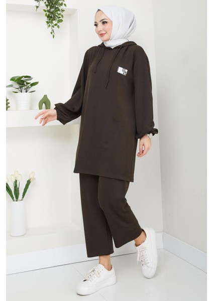 Arma Detaylı Kapüşonlu Ikili Takım Acı Kahverengi HM2654