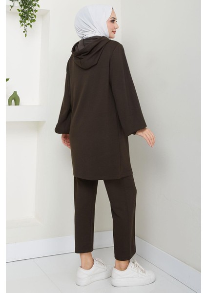 Arma Detaylı Kapüşonlu Ikili Takım Acı Kahverengi HM2654 modelleri