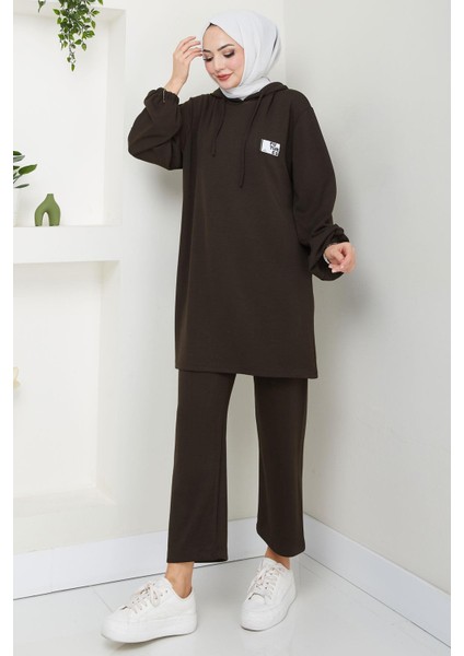 Arma Detaylı Kapüşonlu Ikili Takım Acı Kahverengi HM2654 fırsatları