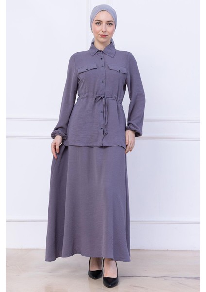 Beli Bağlamalı Etekli Ayrobin Takım Gri HM2734