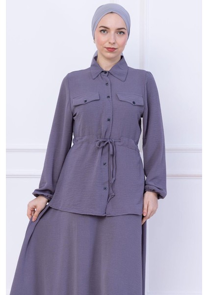 Beli Bağlamalı Etekli Ayrobin Takım Gri HM2734 modelleri