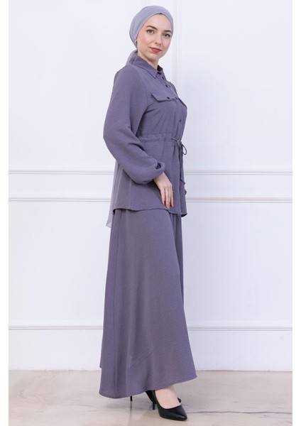 Beli Bağlamalı Etekli Ayrobin Takım Gri HM2734 fırsatları