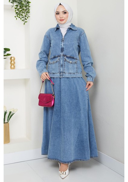 Ceketli Kot Etek Takım Mavi HM2676 fiyatları