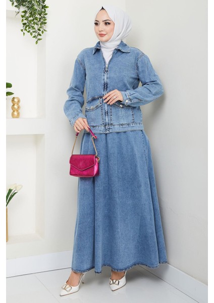 Ceketli Kot Etek Takım Mavi HM2676 indirimleri