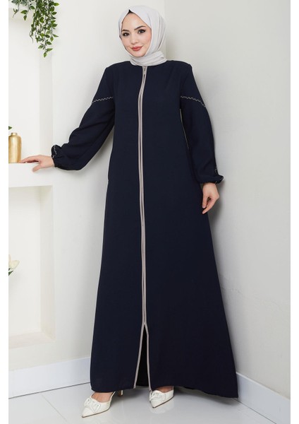 Kolları Nakışlı Ferace Lacivert HM2721 modelleri