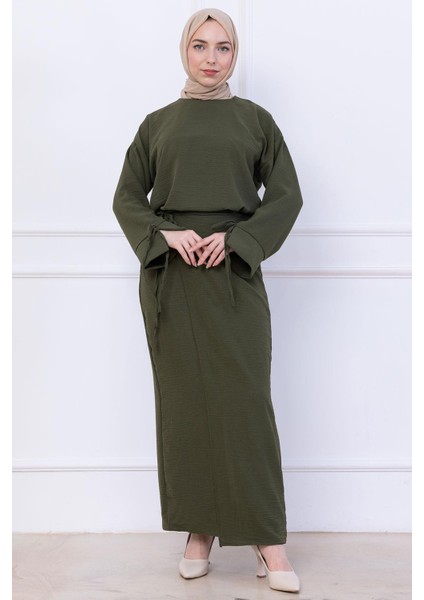 Yandan Bağlamalı Ayrobin Etekli Takım Haki HM2738 fiyatları