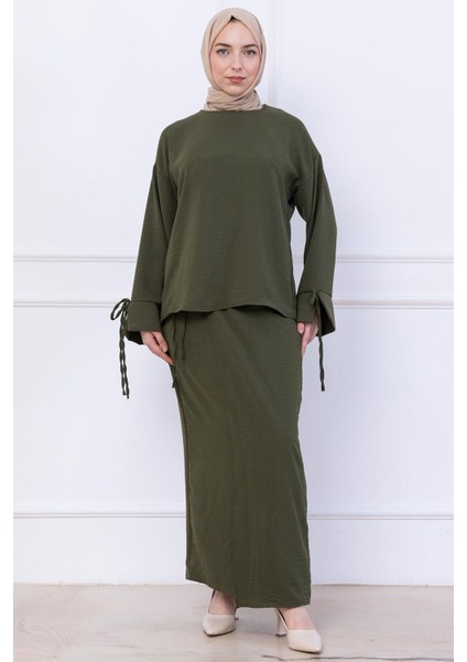 Yandan Bağlamalı Ayrobin Etekli Takım Haki HM2738 indirimleri