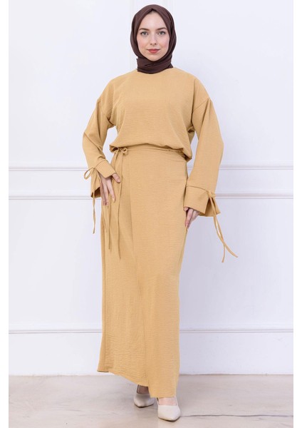 Yandan Bağlamalı Ayrobin Etekli Takım Bej HM2738 fiyatları