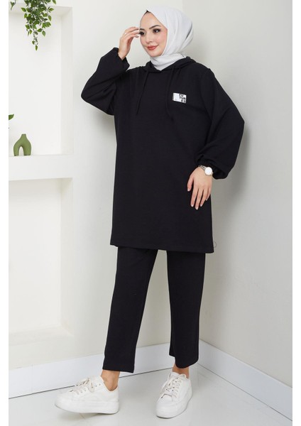 Arma Detaylı Kapüşonlu Ikili Takım Siyah HM2654