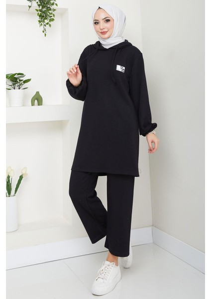 Arma Detaylı Kapüşonlu Ikili Takım Siyah HM2654 modelleri