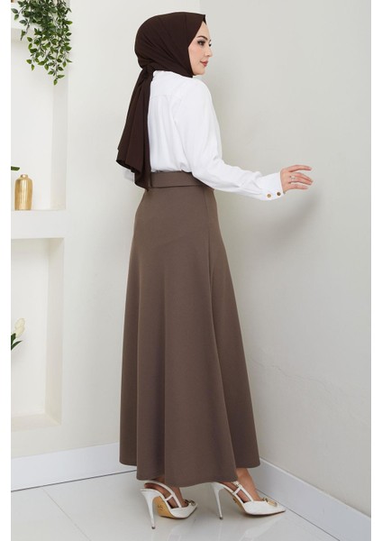 Kemerli Mevlana Etek Kahverengi HM2370 indirimleri