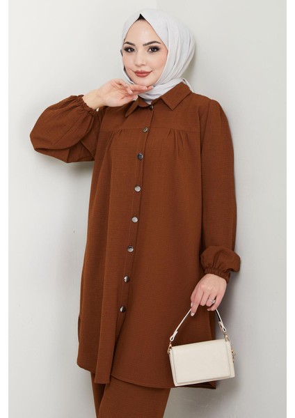 Büzgülü Gömlekli Ikili Takım Kahverengi HM2689 fiyatları