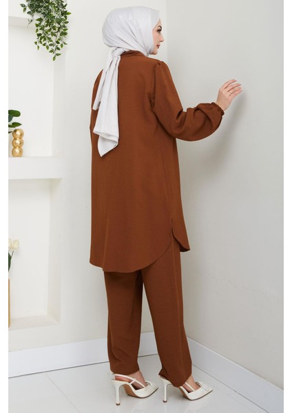 Büzgülü Gömlekli Ikili Takım Kahverengi HM2689 indirimleri