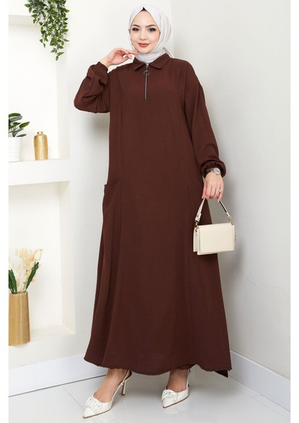 Yarım Fermuarlı Cepli Ayrobin Takım Kahverengi HM2759