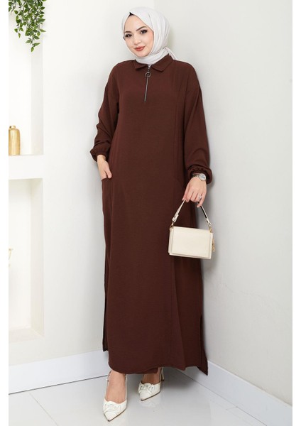 Yarım Fermuarlı Cepli Ayrobin Takım Kahverengi HM2759 fiyatları