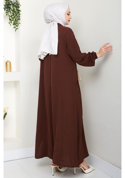 Yarım Fermuarlı Cepli Ayrobin Takım Kahverengi HM2759 indirimleri