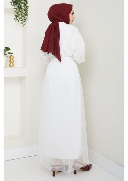 Beli Lastikli Tül Etek Beyaz HM2704 fırsatları