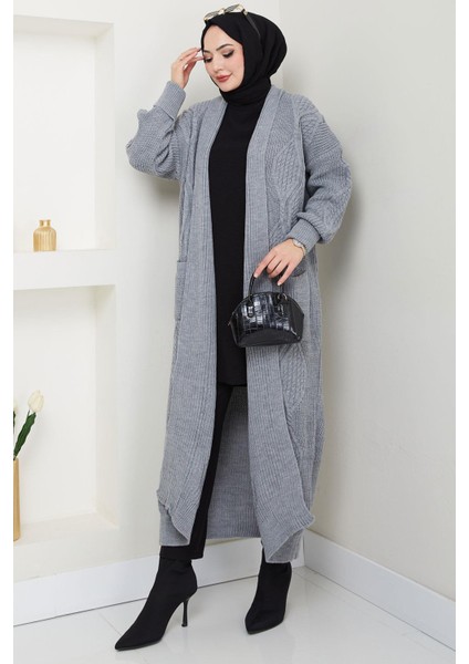 Şal Yaka Cepli Triko Hırka Gri HM2534 fiyatları