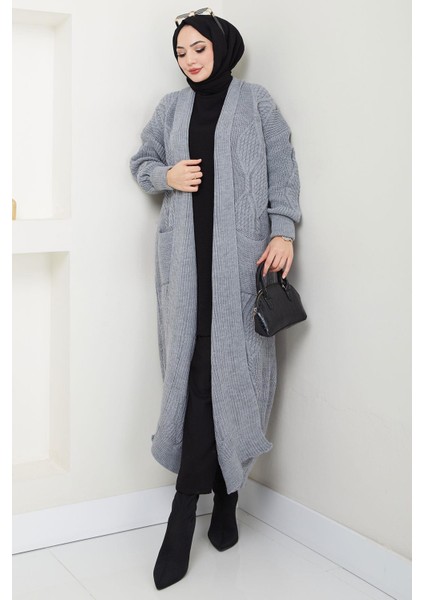 Şal Yaka Cepli Triko Hırka Gri HM2534 fırsatları