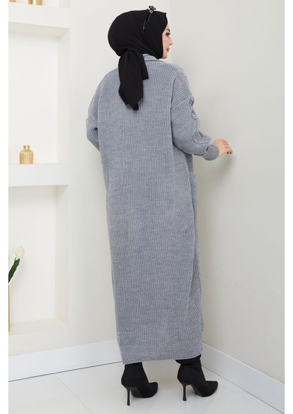 Şal Yaka Cepli Triko Hırka Gri HM2534 indirimleri