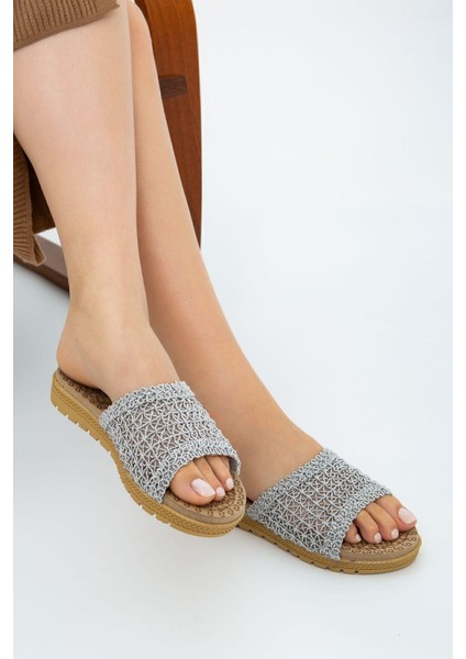 Gri Önü Açık Hasır Örgü Dış Mekan ve Ev Terliği fiyatları