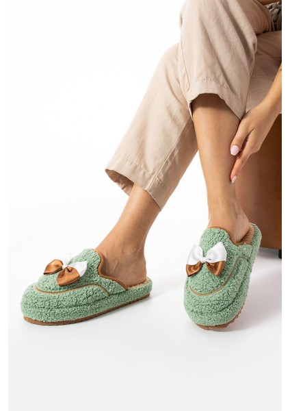 Yeşil Papyon Kışlık Kadın Terlik modelleri