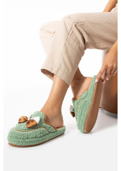 Yeşil Papyon Kışlık Kadın Terlik indirimleri