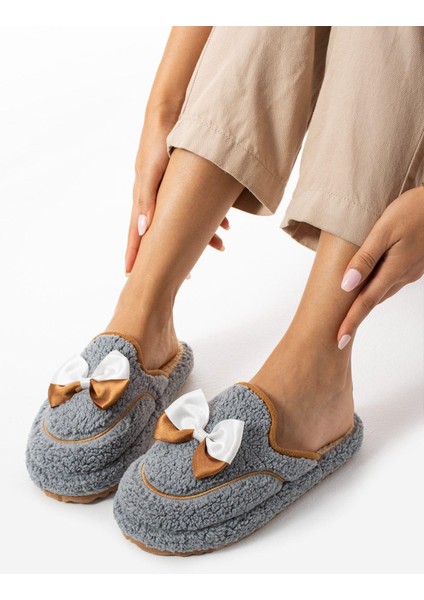 Gri Papyon Kışlık Kadın Terlik modelleri