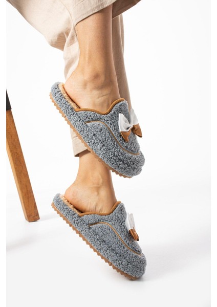 Gri Papyon Kışlık Kadın Terlik indirimleri