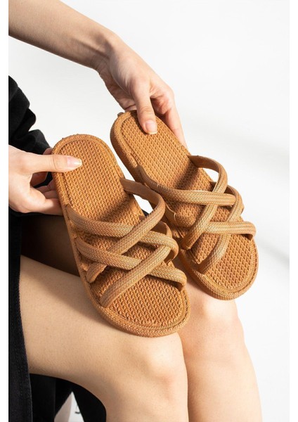 Gz12494 Bakır Hasır Görünümlü Kaydırmaz Terlik Havuz Deniz Plaj Terliği fırsatları