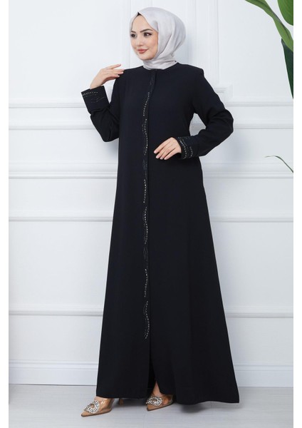 Petek Kumaş Büyük Beden Taşlı Ferace Siyah HM2352 fiyatları