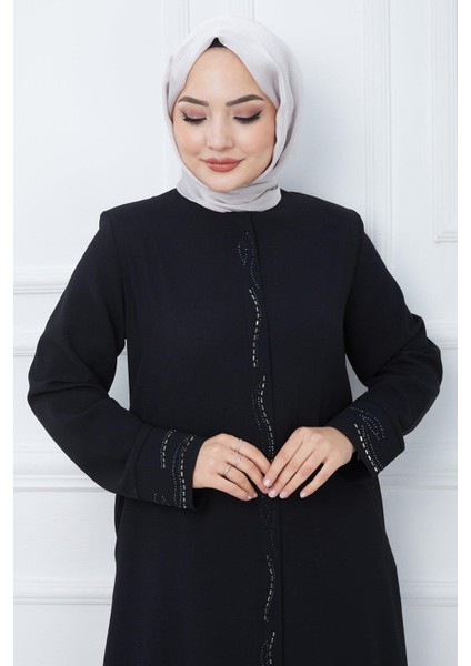 Petek Kumaş Büyük Beden Taşlı Ferace Siyah HM2352 fırsatları