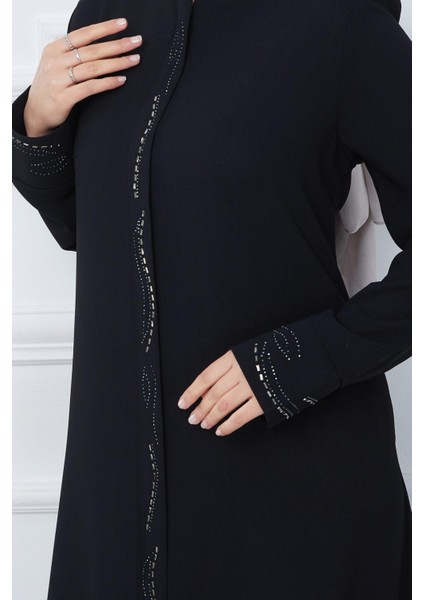 Petek Kumaş Büyük Beden Taşlı Ferace Siyah HM2352 indirimleri