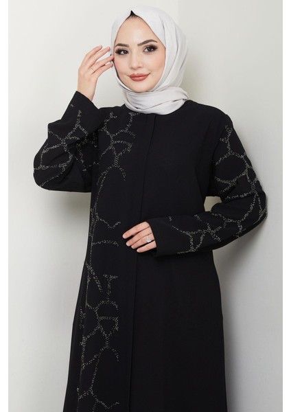 Sahra Taşlı Büyük Beden Ferace Siyah HM2712 modelleri