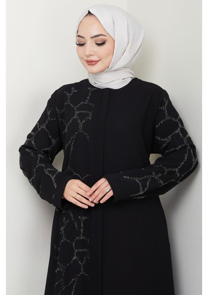Sahra Taşlı Büyük Beden Ferace Siyah HM2712 fırsatları