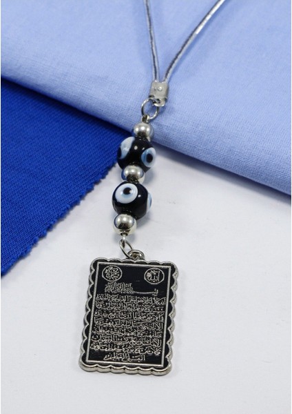 El Yapımı Siyah Cam Nazar Boncuklu Ayetel Kürsi Araba Dikiz Ayna Süsü, Yeni Araba Hediyesi