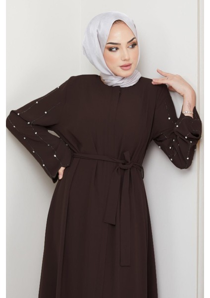 Kolu Taşlı Gizli Patlı Ferace Acı Kahverengi HM2152 indirimleri