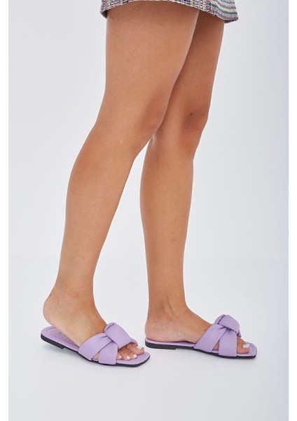 Lila Bağlı Kadın Terlik Dış Mekan ve Ev Terliği