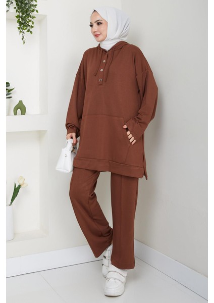 Çıtçıtlı Kapüşonlu Ikili Takım Kahverengi HM2646 fiyatları