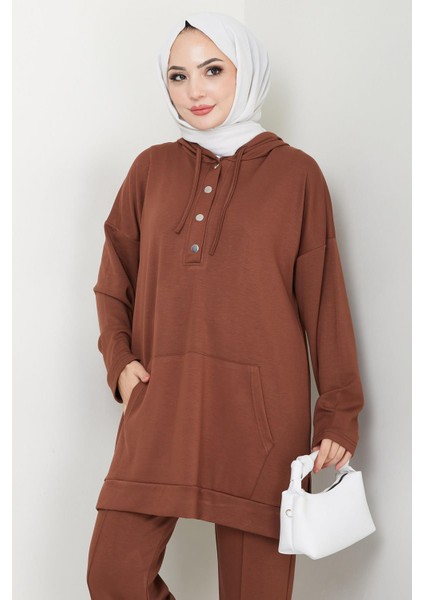 Çıtçıtlı Kapüşonlu Ikili Takım Kahverengi HM2646 modelleri