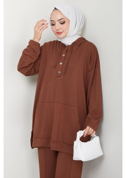 Çıtçıtlı Kapüşonlu Ikili Takım Kahverengi HM2646 fırsatları