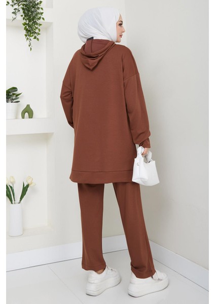 Çıtçıtlı Kapüşonlu Ikili Takım Kahverengi HM2646 indirimleri