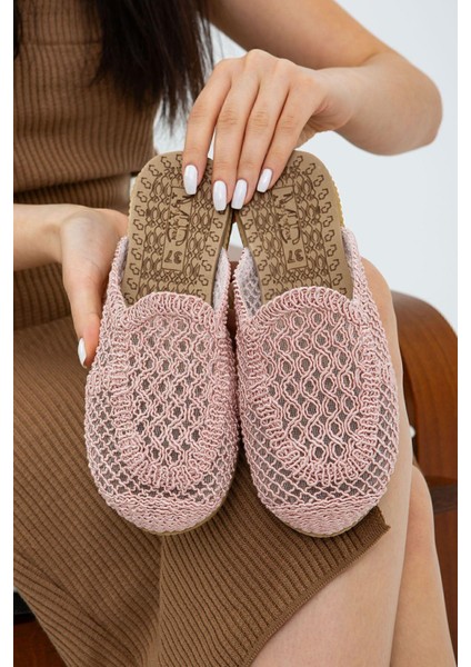 Pudra Önü Kapalı Hasır Örgü Dış Mekan Ve Ev Terliği