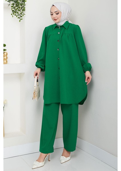 Büzgülü Gömlekli Ikili Takım Zümrüt HM2689