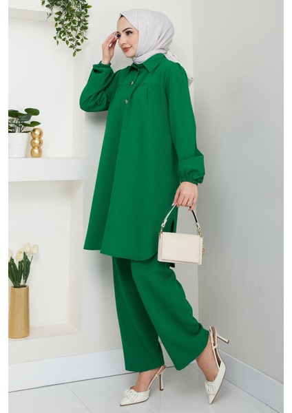Büzgülü Gömlekli Ikili Takım Zümrüt HM2689 modelleri