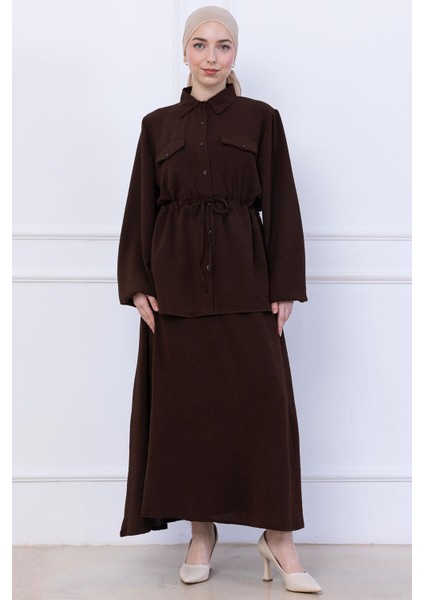 Beli Bağlamalı Etekli Ayrobin Takım Kahverengi HM2734