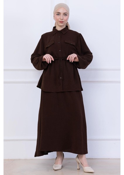 Beli Bağlamalı Etekli Ayrobin Takım Kahverengi HM2734 modelleri